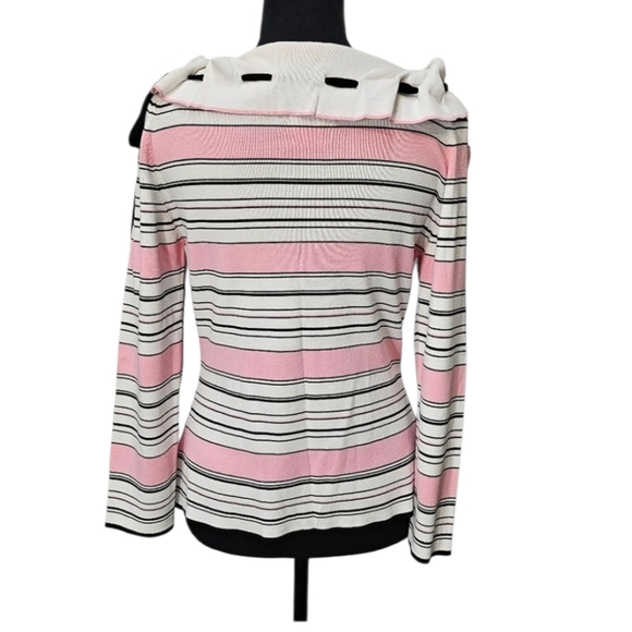 Karen Lessly Stripped Top 68% Rayon 32% Nylon Pink Black White Sz M - Picture 2 of 6